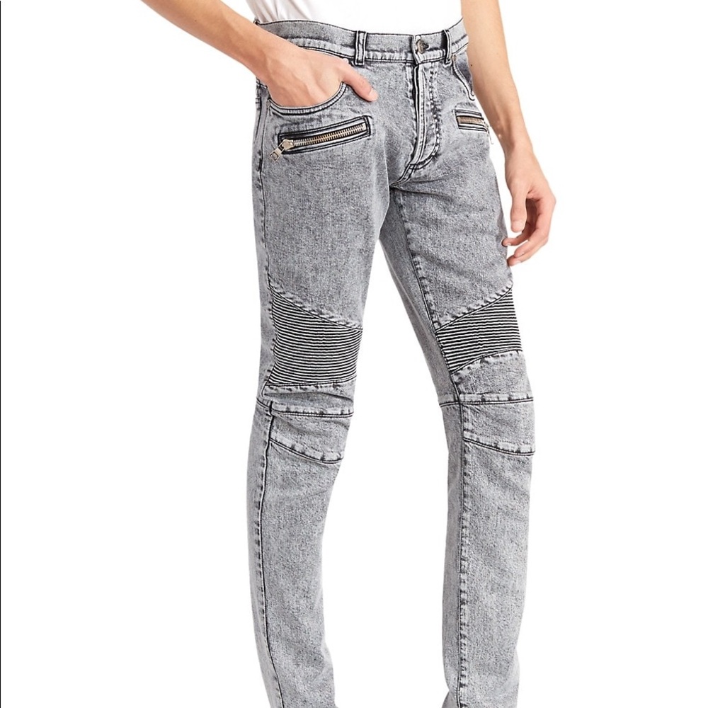 Balmain Ribbed Slim-Fit Moto Jeans